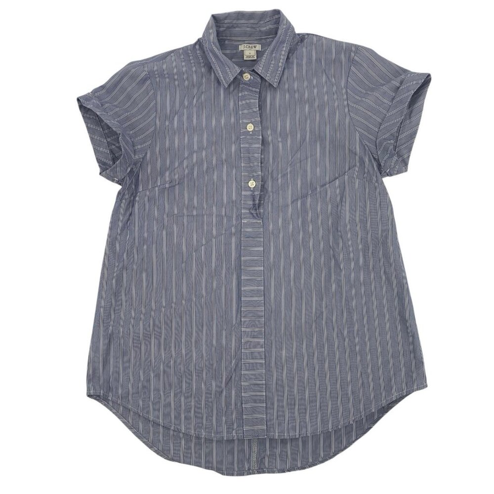 J. Crew Striped Short Sleeve Popover Shirt Blue White Womens Small
